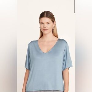 VINCE Flutter-Sleeve V-Neck Popover Top Blue Gray Size Medium